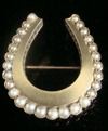 EDWARDIAN VICTORIAN 15CT LARGE NATURAL SEED PEARL HORSESHOE BROOCH