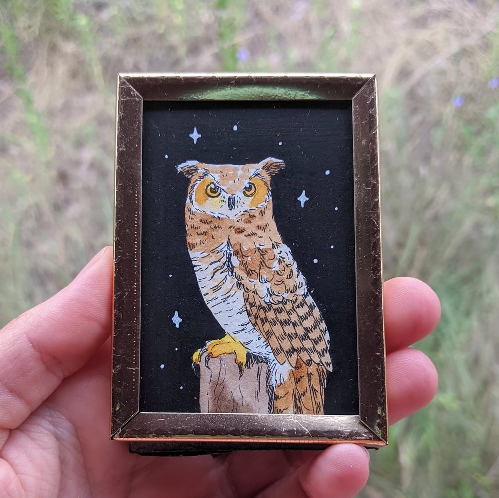 Image of Tiny great horned owl painting
