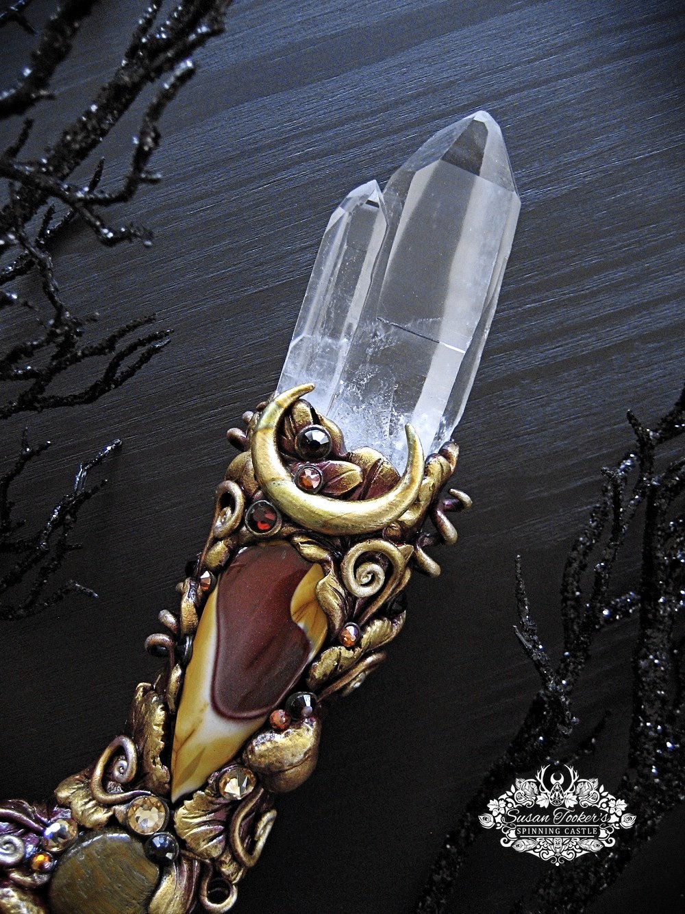 Image of DRAGON MAJESTY - Magic Crystal Wand Twin Lemurian Quartz Mookaite Yellow Tiger Eye Witchcraft Witch 