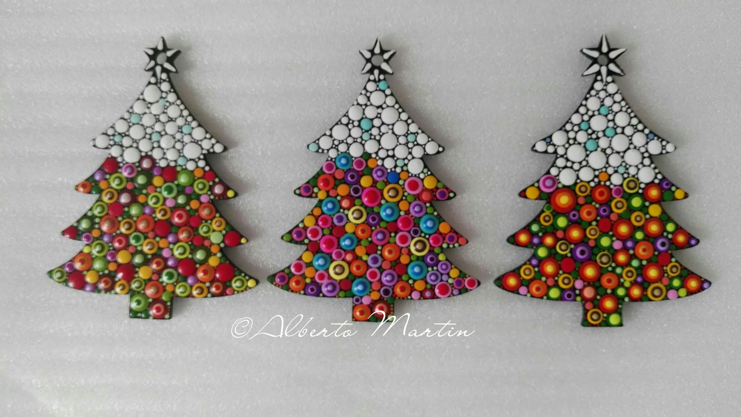 Image of (Number 28). New Christmas tree ornaments - Dot art Christmas decor. Set of 3.
