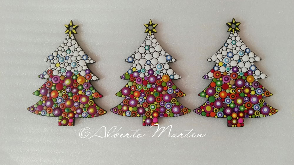 Image of (Number 31). New Christmas tree ornaments - Dot art Christmas decor. Set of 3.