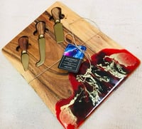 Image 1 of Hand Painted - Acacia Wood Resin cheeseboard & Knife Set