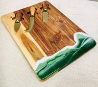 Image 2 of Hand Painted - Acacia Wood Resin cheeseboard & Knife Set