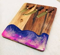 Image 3 of Hand Painted - Acacia Wood Resin cheeseboard & Knife Set