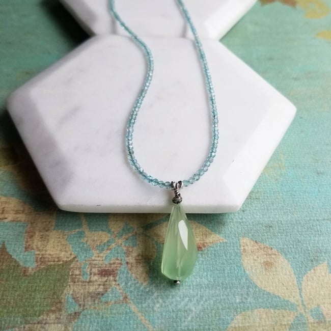Breezy Citrus Necklace - Blue Apatite + Green Chalcedony