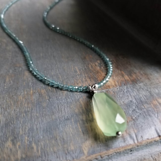 Breezy Citrus Necklace - Blue Apatite + Green Chalcedony