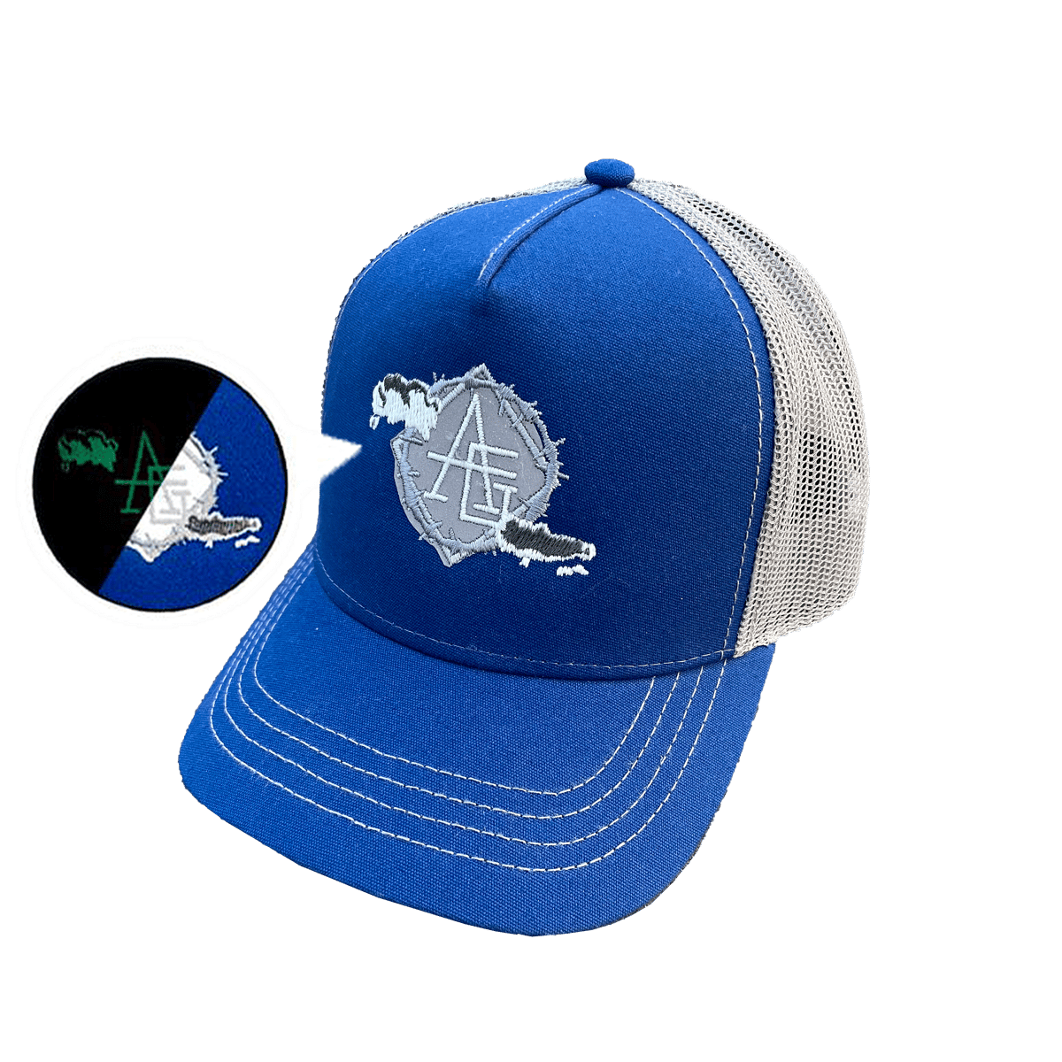 Image of Reflective & glow in the dark Royal blue trucker hat