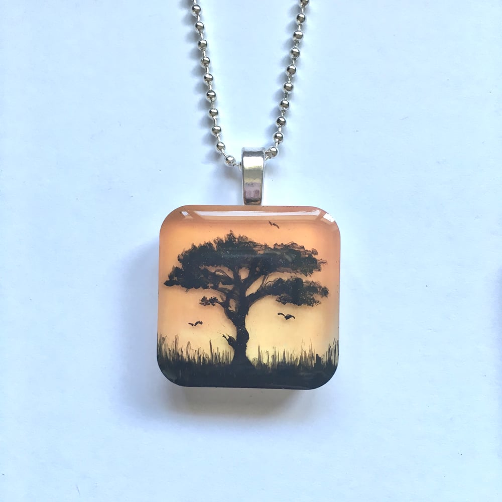 Tree of Life Sunset Resin Pendant - Orange