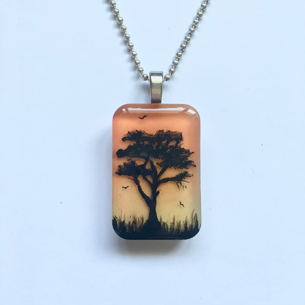 Tree of Life Sunset Resin Pendant - Orange