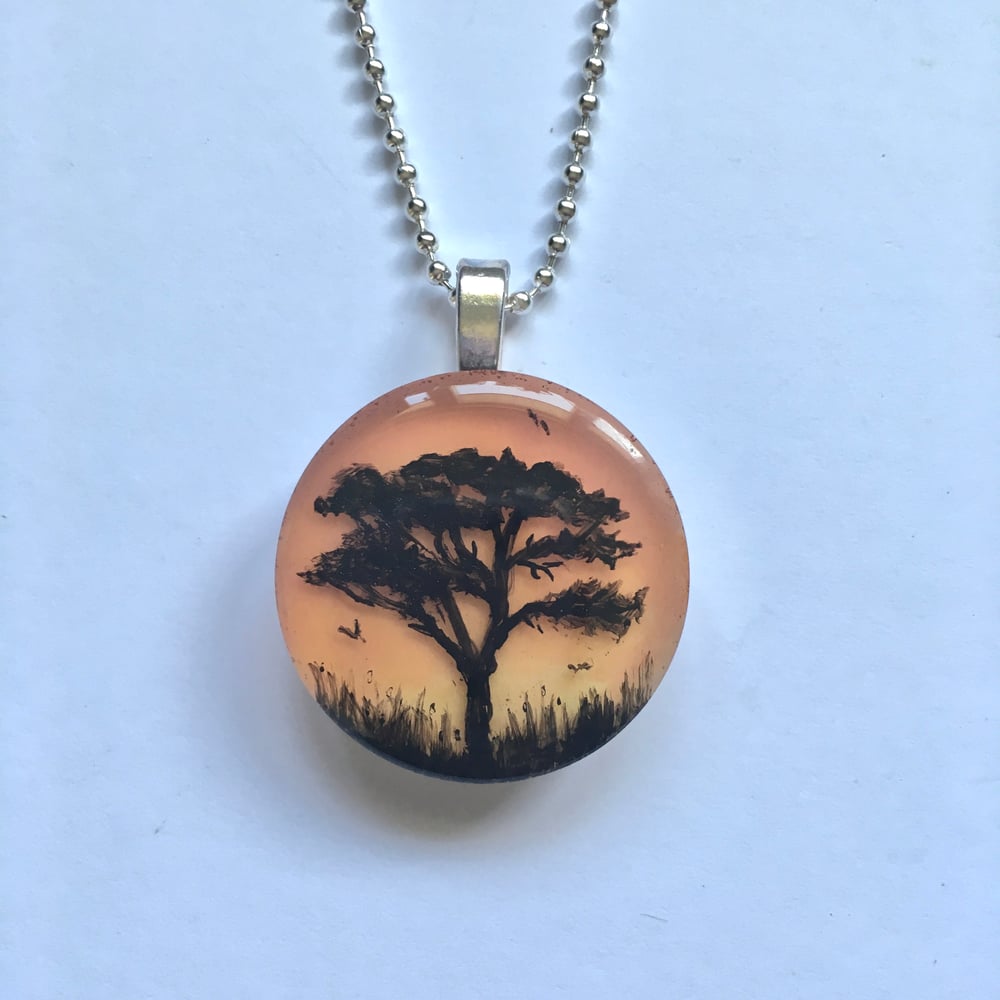 Tree of Life Sunset Resin Pendant - Orange