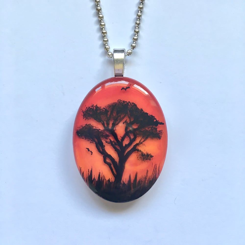 Tree of Life Sunset Resin Pendant - Red