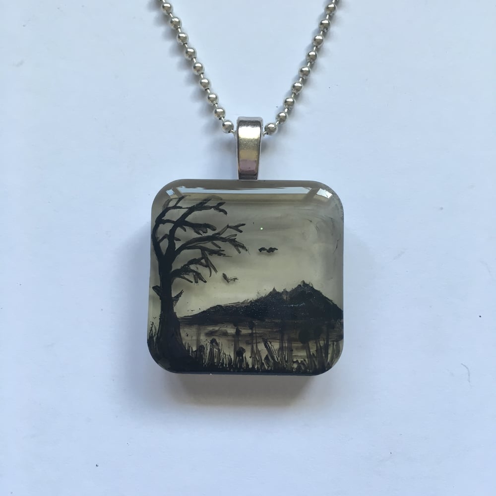 Monochrome Grey & Yellow Sky Resin Pendant
