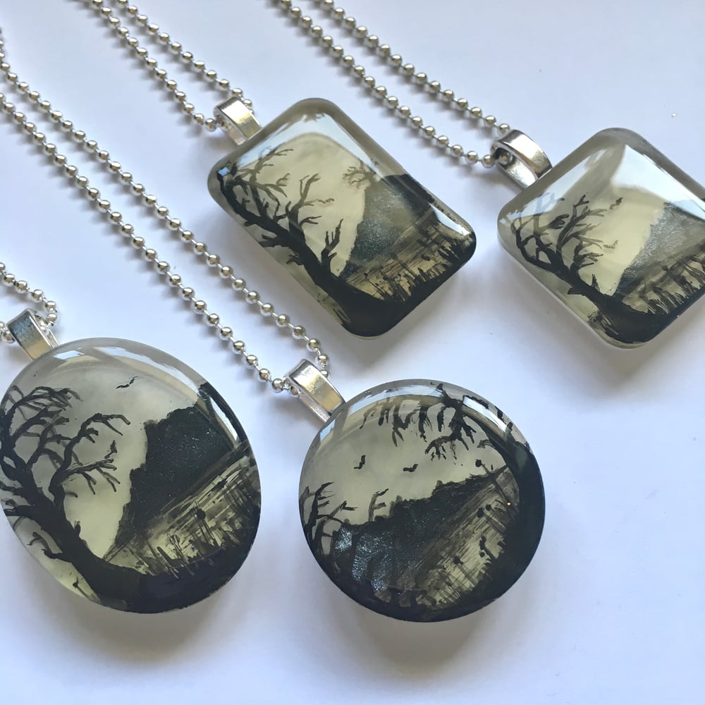 Monochrome Grey & Yellow Sky Resin Pendant