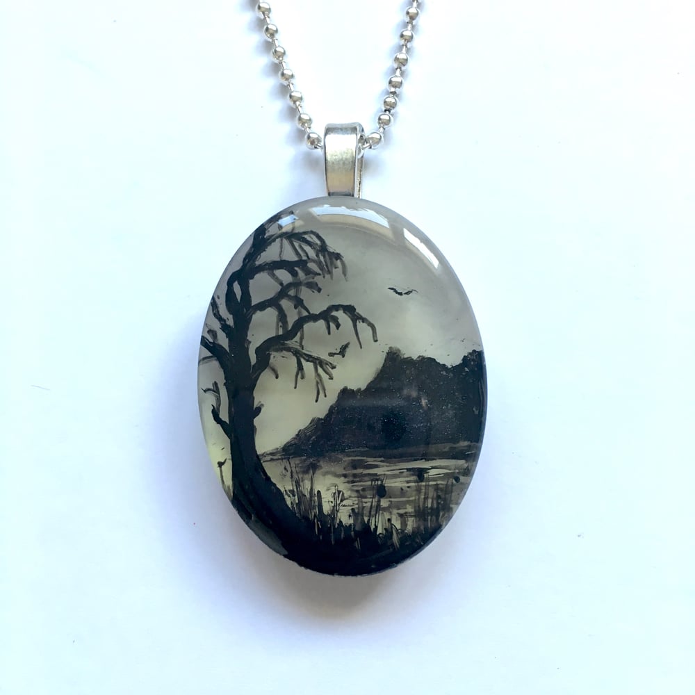Monochrome Grey & Yellow Sky Resin Pendant