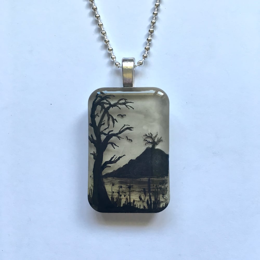 Monochrome Grey & Yellow Sky Resin Pendant