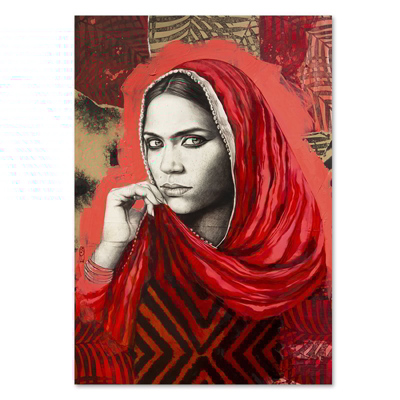 Image of Paper Art Print - "Mamta en rouge"