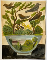 Landscape bowl with auriculas and birds