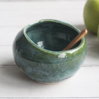 Image 2 of Salt Cellar in Rustic Green Glaze, Handcrafted Pottery Salt Pig, Made in USA