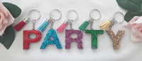 Image 1 of Resin glitter initial keyring, Initial school bag charm, Initial Lunchbag charm