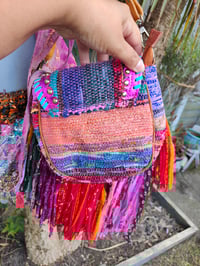 Image 7 of FRILL MINI body cross Sari bag with ruffles - detachable strap wear on waist too-Hamsa hand