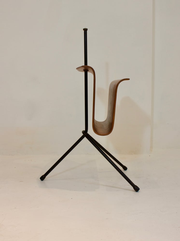 Image of Bent Plywood Magazine Holder on Metal Frame, Italy 1950s