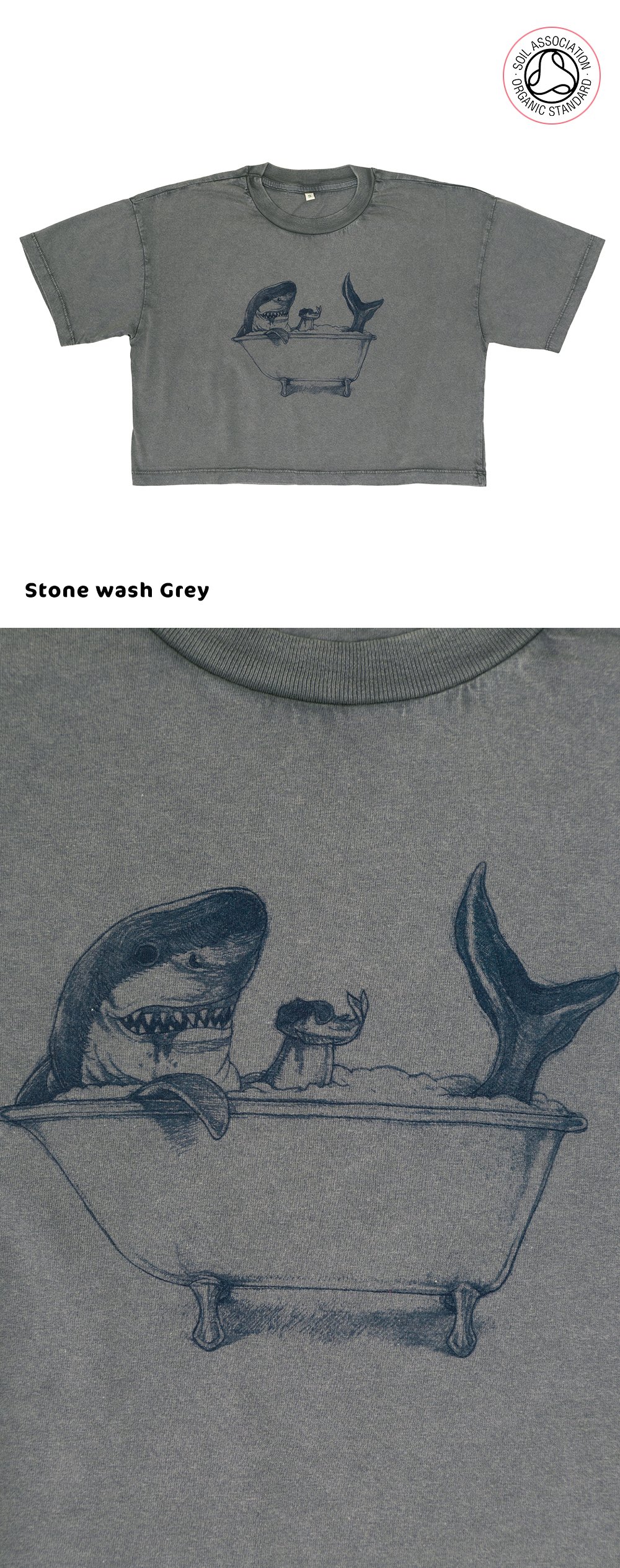 Shark Women's Stone Wash Cropped T-shirts (Organic)