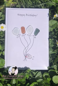 Happy Birthday Bird & Balloons Sea Glass Card