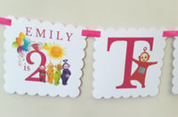 Image 1 of Personalised Teletubbies Banner, ANY AGE Teletubbies Party,Teletubbies Bunting