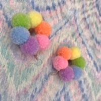 Image 2 of Pastel Rainbow Hoop of Fluffs Earrings