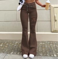 Streetwear High waisted ripped flared denim jeans 