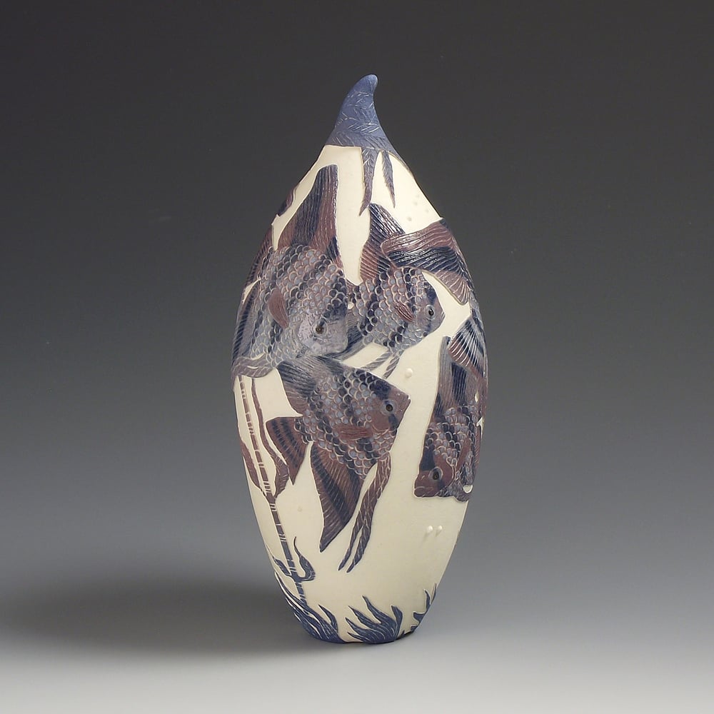 Image of Swimming angelfish sgraffito vessel