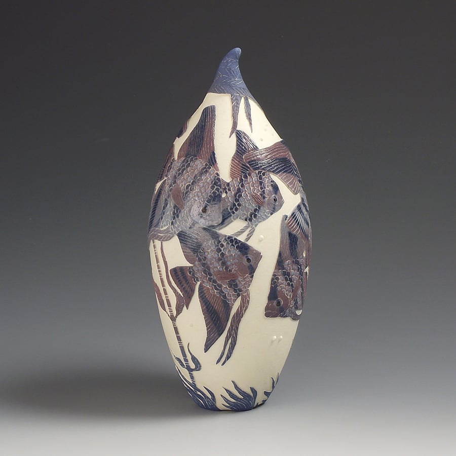 Image of Swimming angelfish sgraffito vessel