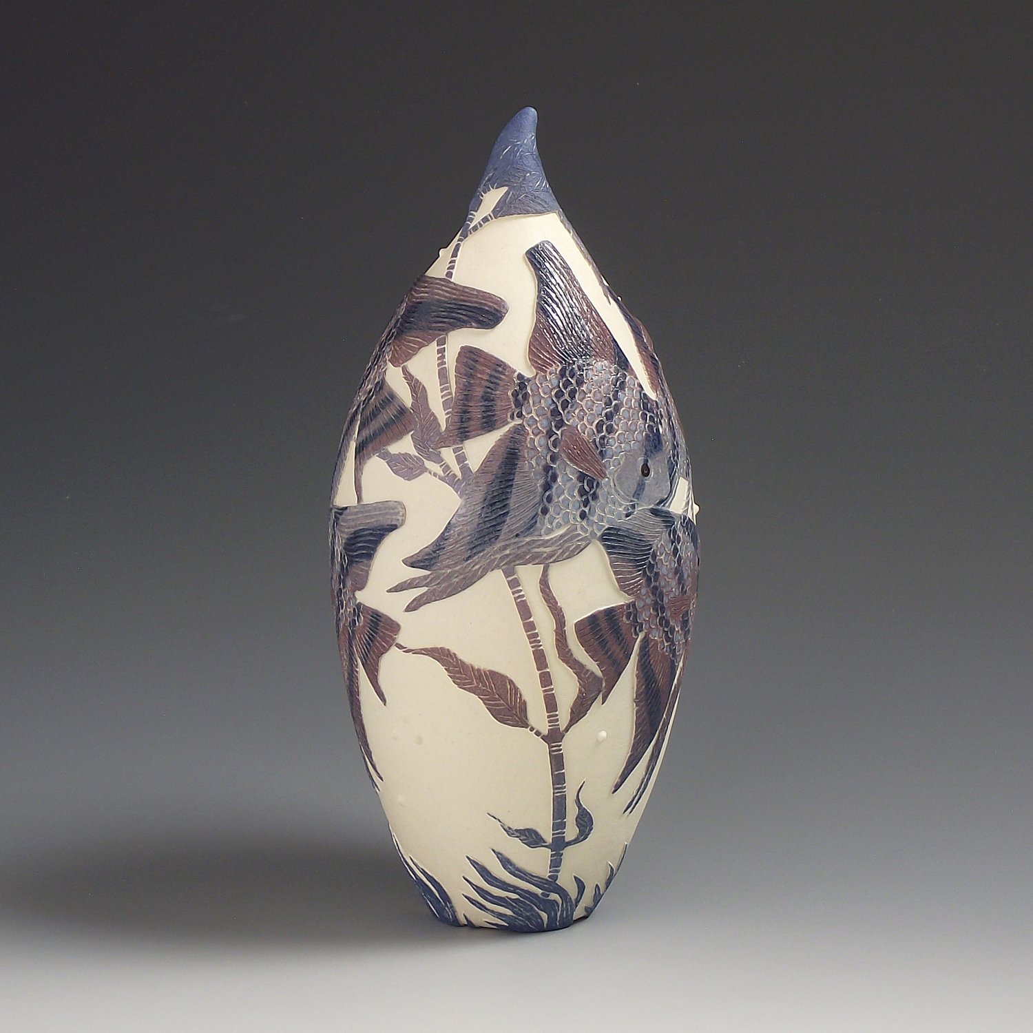 Image of Swimming angelfish sgraffito vessel