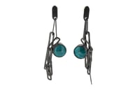 Image 1 of Chain link earrings. Turquoise set in oxidised sterling silver. 