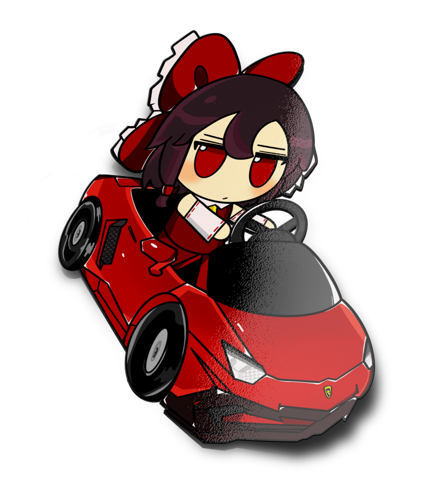 Image of Reimu Hakurei with fast car ᗜˬᗜ from Touhou sticker