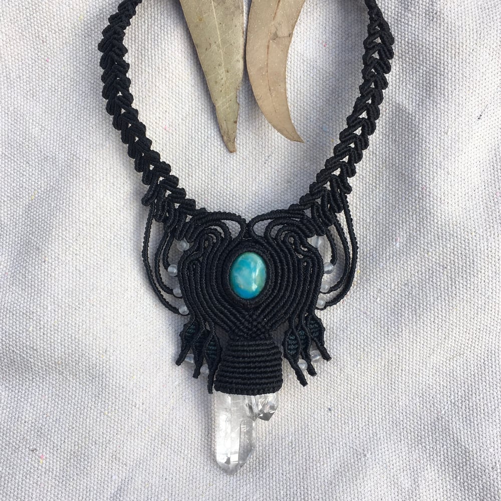 Image of Macrame necklace with Andean opal and clear quartz