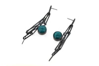 Image 2 of Chain link earrings. Turquoise set in oxidised sterling silver. 