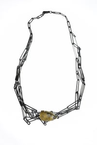 Image 2 of Hand made chain, multiple intertwined chains forming a complex structure set with rutile quartz