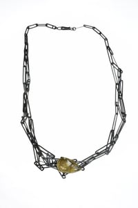Image 3 of Hand made chain, multiple intertwined chains forming a complex structure set with rutile quartz
