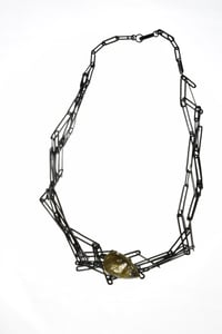 Image 4 of Hand made chain, multiple intertwined chains forming a complex structure set with rutile quartz