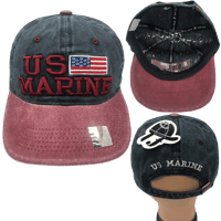 Image 3 of US Marine/US Flag Polo Style Hat,  Embroidered Polo, Custom Caps, US Marine Baseball Hat