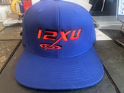 Image of 12XU baseball cap, blue with orange logo, Yupoong Classics snapback