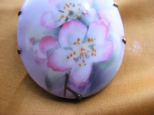 Victorian Dogwood Brooch Hand Painted Porcelain 