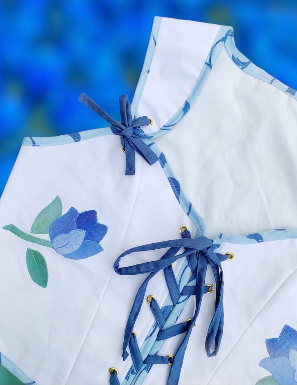 Image of Front Tie Corset Top // Blue Tulips