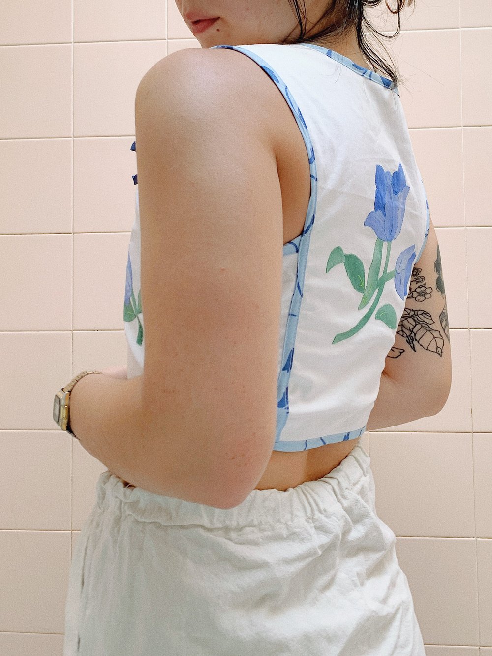 Image of Front Tie Corset Top // Blue Tulips