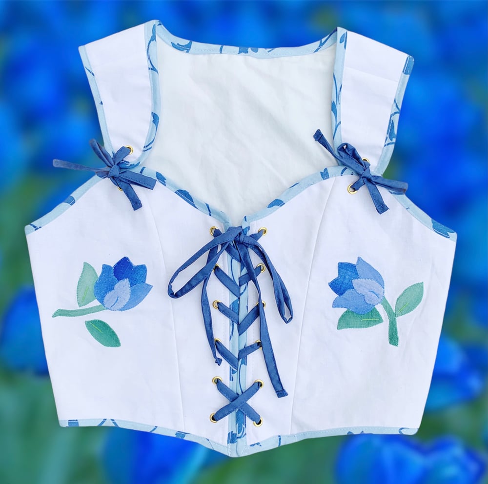 Image of Front Tie Corset Top // Blue Tulips