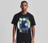 ‘indigo skies’ – vibrant collage art t-shirt, black Image 4