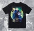 ‘indigo skies’ – vibrant collage art t-shirt, black Image 2