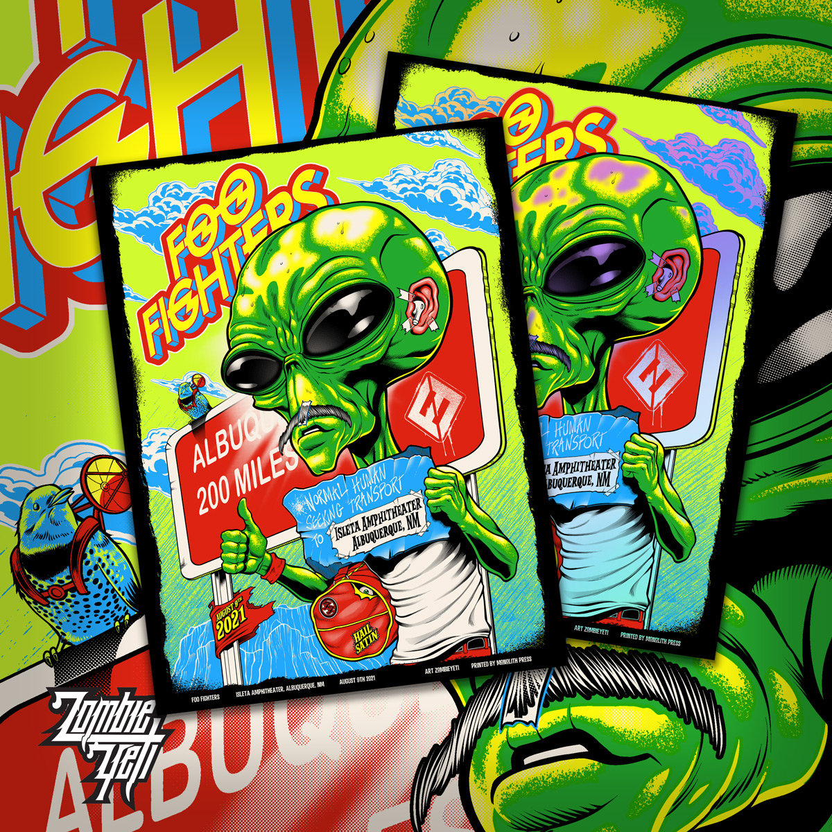 Foo FIghters 2021 Albuquerque Gigposter / Zombie Yeti