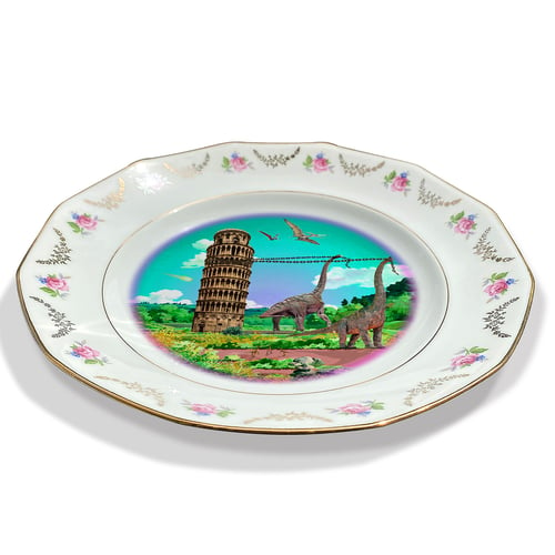 Image of Ricordi di Pisa Cyan - Pisa Tower- Vintage French Porcelain Plate - #0732
